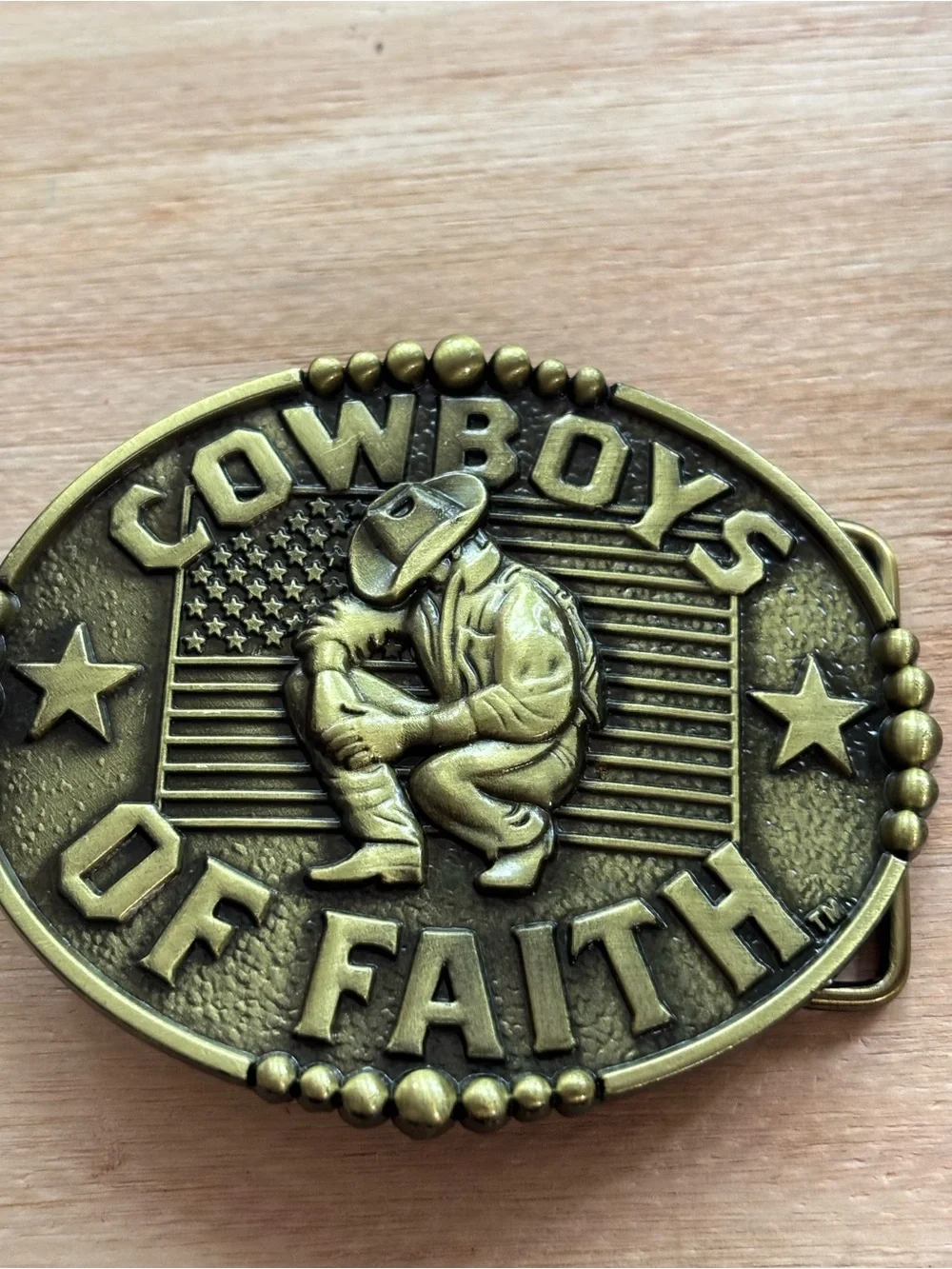Cowboys of Faith Belt Buckle, Western Cowboy Prayer Buckle, American Flag Christ